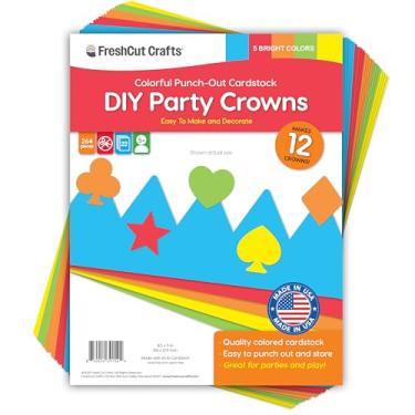 Imagem de Kit de coroa de festa DIY de 264 peças – Faz 12 coroas de festa infantil Princesa Rei, feito nos EUA, cartolina colorida brilhante, artesanato fácil de perfurar para festa de aniversário com tema real