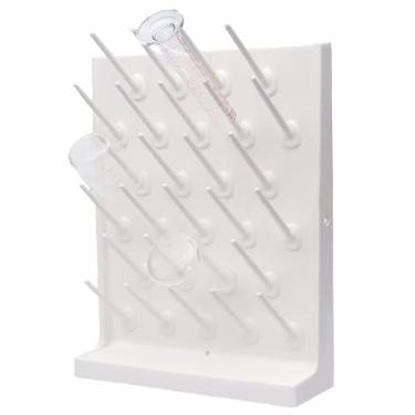 Imagem de Heytaful Racks de secagem de laboratório para vidraria e garrafas de laboratório montado na parede secador de tubo de ensaio destacável PP rack de laboratório branco (pequeno 27 pinos)