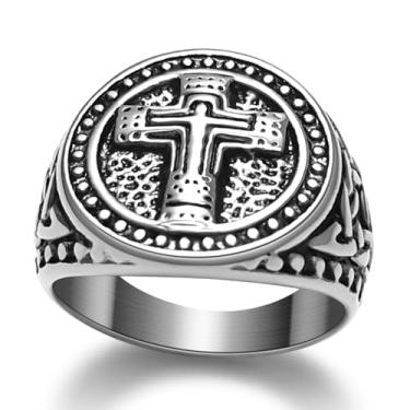 Imagem de Hoyazvet Anéis de cruz cristã para homens - Joias Jesus de aço inoxidável com laterais de nó celta (ouro/preto/prata) - Presente religioso católico, tamanho 7-13, Metal, Sem pedra preciosa