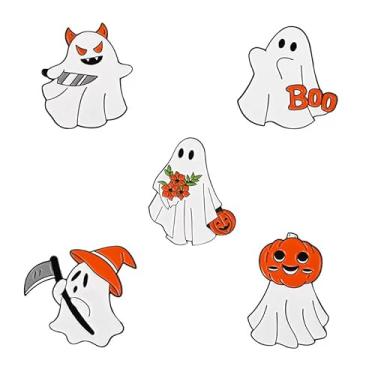 Imagem de LPYO Conjunto de Broche de Halloween para Mulheres Material de Liga - Casa Assombrada Fantasma de Abóbora com Foice Fantasma com Chapéu de Bruxa e Gato Preto em Pinos Esmaltados de Abóbora Adequado