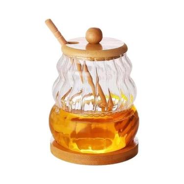 Imagem de Pote De Vidro Para Mel De 450ML Com Colher De Madeira E Tampa Selada, 