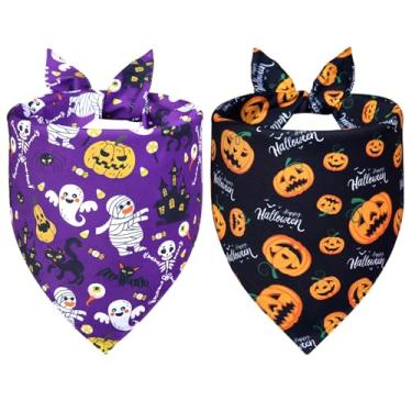 Imagem de WoffBow Pacote com 2 bandanas de Halloween para cães grandes – Reversível abóbora e fantasma secagem rápida, conforto, doces ou travessuras (grande)