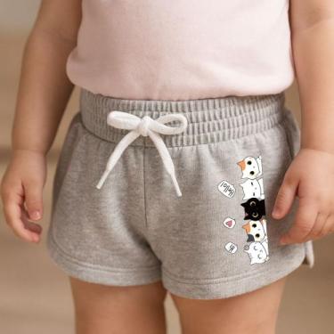 Imagem de Short Moletinho Infantil Feminino Gatinhos Costas Presente Dia das Cri