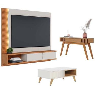 Imagem de Home Suspenso Egeu com Mesa de Centro Jeri Off White Freijó e Aparador
