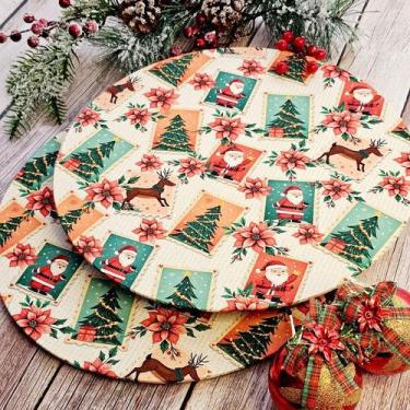 Imagem de Kit Mesa Posta Natal 4 Capa Sousplat Poá Xadrez Floral Lisa - Criarte 
