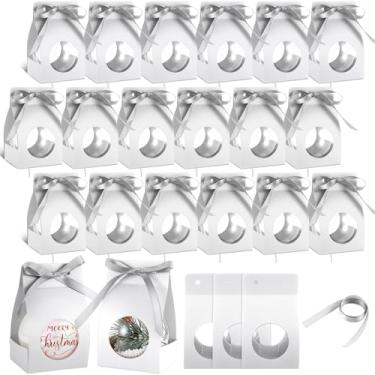 Imagem de 20 peças de enfeites de Natal, bolas, sacos de presente, bolas de árvore de Natal, caixa de presente com janela, enfeite faça você mesmo, suporte de ornamentos transparentes para envio e venda de