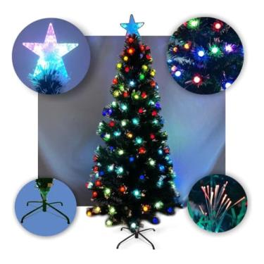 Imagem de Árvore de Natal Iluminada de Luxo Pinheiro Canadense com Fibra Óptica e LED Colorido | 1,80m | Decoração Natalina Bivolt com Enfeites (Estrela ou Bolinha) (1,80m)