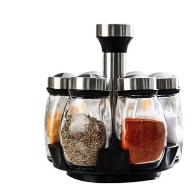 Imagem de Porta Temperos Condimentos Giratório 7 Peças Inox Luxo Cozinha Organizador Suporte Ervas Especiarias