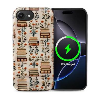 Imagem de ZHEGAILIAN Capa compatível com iPhone 16e, [compatível com MagSafe], capa rígida híbrida de 2 camadas para meninas meninos mulheres homens, flores de livro bordadas-2合1 - Capa de telefone com design