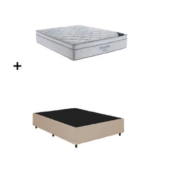 Imagem de Cama Base Box Casal Bege Colchão Freedom Molas Ensacadas 138x188 - Ortobom