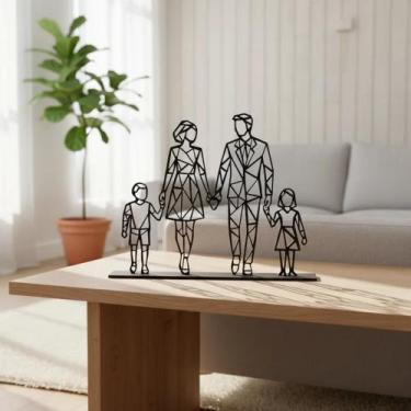 Imagem de Decoração Família Moderna MDF  Estátua Casal com Filhos  Preta  23x20c