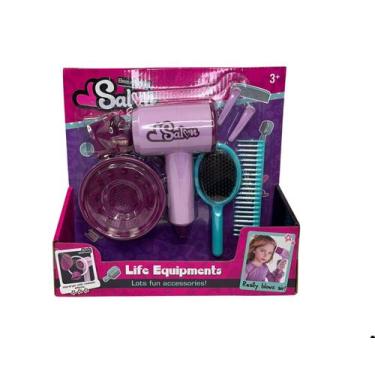 Imagem de Kit salão de cabeleireiro infantil com secador a pilha - LP TOYS