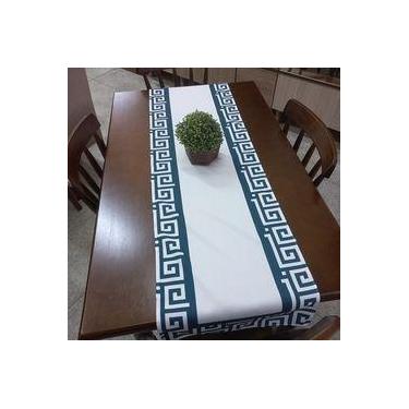 Imagem de Caminho de mesa 40 x 1,45 - faixa branco + azul escuro - DIAS DECOR