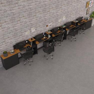 Imagem de Conjunto De Escritório Tech 4 Livreiro 2 Buffet E 5 Mesas 90 - Preto E Cedro Preto E Cedro