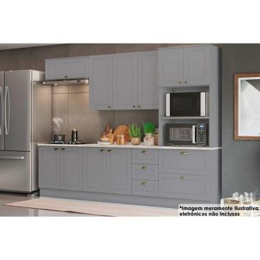 Imagem de Cozinha Modulada Completa Americana 7 Peças 2 Aéreos + 2 Balcões+ 1 Paneleiro + 2 Complementos Cz145 Cinza