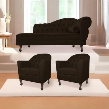 Imagem de Kit Diva Recamier Diana 140Cm Lado Esquerdo E 02 Poltronas Julia Corano - Amarena Móveis Marrom