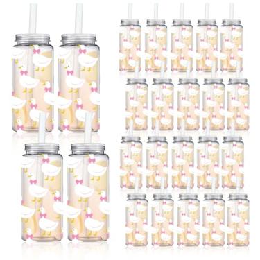 Imagem de Whaline Copos de plástico para festa de aniversário Silly Goose 20 peças com tampas e canudos, copos transparentes reutilizáveis de 382 g para meninas, suprimentos de chá de bebê