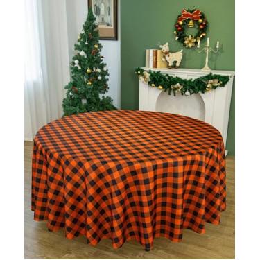 Imagem de Essifunia Toalha de mesa xadrez à prova d'água – Toalha de mesa xadrez clássica redonda de 272 cm para uso interno/externo – Capa de mesa Buffalo para piqueniques, churrascos e festas