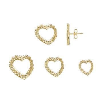 Imagem de Brinco de coração aberto de latão banhado a ouro 18 K com todos os tamanhos diferentes para mulheres, Medium, latão banhado a ouro, Sem pedra preciosa