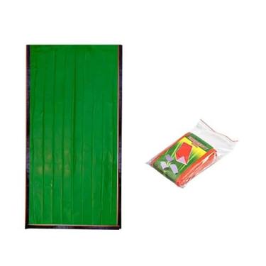 Imagem de Saco de dormir de emergência de filme de alumínio verde, cobertor térmico leve de sobrevivência para acampamento, caminhada e resgate ao ar livre