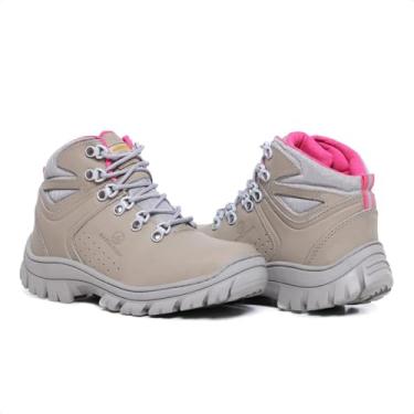 Imagem de Bota Feminina Trilha Adventure Arizona Blaqueada em Couro Legítimo Palmilha de Gel (Cinza e Rosa, BR, Adulto, Numérico, 37)