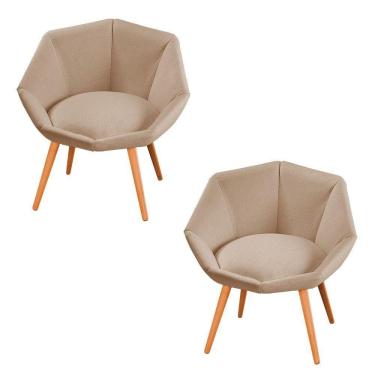 Imagem de Kit 02 Poltronas Jaspe Linho Caramelo Pés Palito Castanho - D`rossi