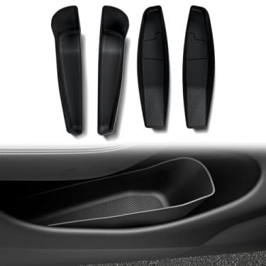 Imagem de Para Tesla Model Y Juniper Accessories 2025 2026 Caixa de armazenamento lateral de porta, forros de bolso de porta, forro protetor de bandeja organizadora frontal e traseira TPE (preto 4 peças)