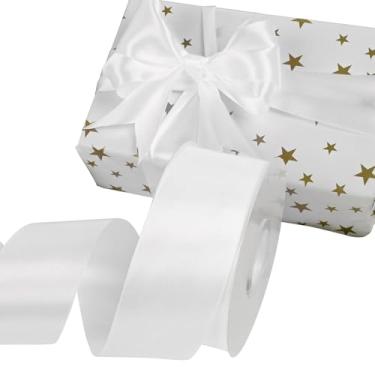 Imagem de Simplegoal Fita de cetim branca dupla face 5 cm x 50 metros fita de tecido branco de poliéster para artesanato, buquê de flores, costura, artes, decoração de festa de casamento