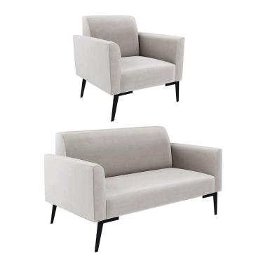 Imagem de Sofá Namoradeira Com Poltrona Pés Villach Marisa Veludo D03 - D\'rossi Cor Cinza