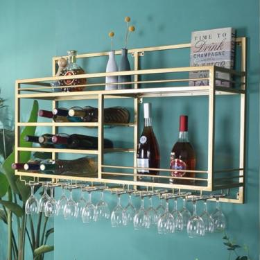Imagem de HGTRH Prateleira de parede para adegas, prateleira de exibição de garrafa de licor para parede, suporte de garrafa de vinho, suporte de vidro para garrafa de parede, prateleira suspensa de metal preta