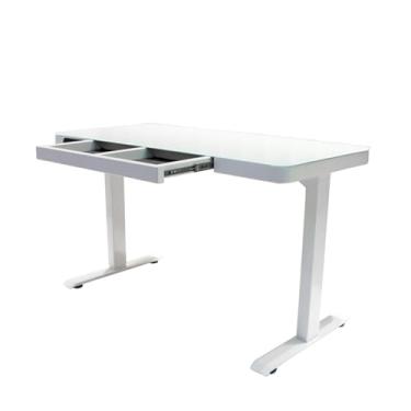 Imagem de HGTRH Altura de mesa ajustável elétrica 140 x 70 painel inteiro, mesa de computador ajustável em altura com gavetas, mesa de pé com gerenciamento de cabos de PC para escritório em casa