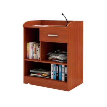 Imagem de Suporte de madeira para pódio, púlpitos para igrejas modernas, pódio com 1 gaveta e 3 áreas de armazenamento abertas, suporte de pódio portátil para igreja com defletor para escolas, escritórios