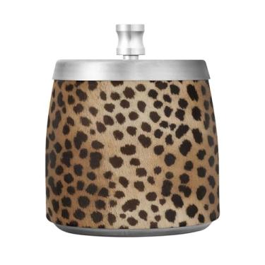 Imagem de JUZIHAI Cinzeiro vintage com estampa de leopardo com tampa, cinzeiro de aço inoxidável inodoro à prova de vento cinzeiro sem fumaça para escritório em casa, pátio, varanda, cigarro