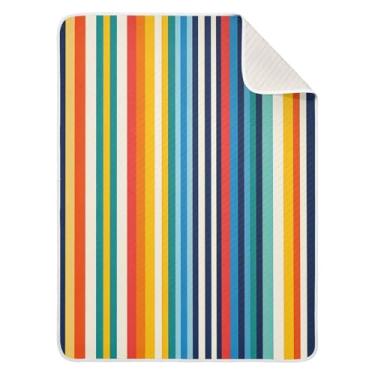 Imagem de Qilmy Cobertor de bebê listrado colorido 76 x 101 cm, cobertor infantil de algodão macio para meninos e meninas, cobertor infantil leve e quente para berço, carrinho de bebê, soneca, recém-nascido
