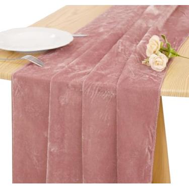 Imagem de JALANCY Caminho de mesa de veludo 50 x 300 cm, 3 m, luxuoso, grosso, macio, veludo, Natal, Ação de Graças, casamento, recepção para decoração de recepção de festa (ouro rosa, 1 pacote)