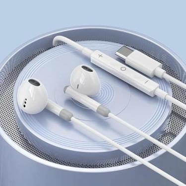 Imagem de Fones de ouvido com plugue USB-C, fones de ouvido com fio com controle remoto integrado para controlar música, chamadas telefônicas e volume, som de graves aprimorado, leve e confortável para viagens