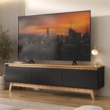Imagem de Rack Para Tv Até 75 Polegadas 180cm 3 Portas Retrô Multimóveis MP1102 Madeirado-preto