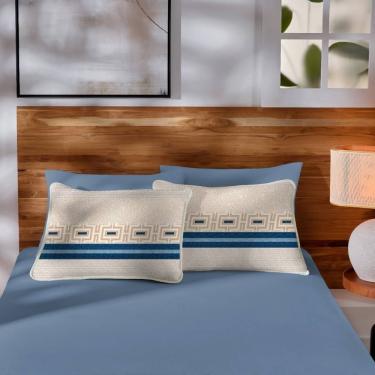 Imagem de Jogo De Cama Malha Queen Estampado Vivaldi 100% Algodão 03 Peças Bargen Azul