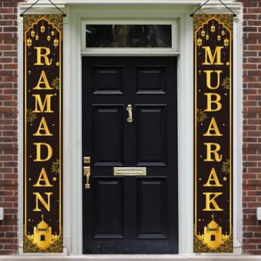 Imagem de Ramadan Mubarak Faixa de varanda Ramadã Decoração de Sinal de Varanda Mesquita Estrela e Lua Decoração de Porta Eid Fundo de Festa Placa Externa para Escritório em Casa Portas de Parede Decorações de