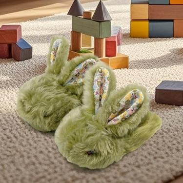 Imagem de Chinelos infantis para meninos e meninas, coelhinhos, fofos, antiderrapantes para inverno, adequados para ambientes internos e externos, Verde, 19-21