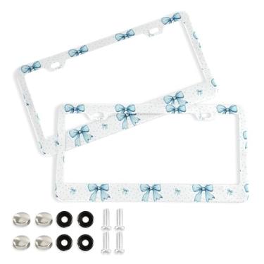 Imagem de SEHANY Lindas molduras de placa de licença de arco azul, moldura de placa de carro de alumínio à prova de ferrugem com orifícios elípticos e parafusos serve para acessórios de carro de tamanho padrão