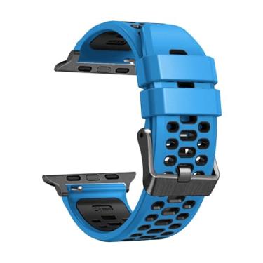 Imagem de KAVJU Pulseira de borracha FKM para Apple Watch Ultra 1 2 de 49 mm, 45 mm, 44 mm e 42 mm, pulseira de substituição para relógio da série SE (azul e preto, 45 mm)
