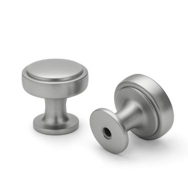 Imagem de HARPOON Pacote com 10 puxadores de armário, puxador redondo vintage, puxador de gaveta moderno, orifício único de 2,5 cm, níquel escovado