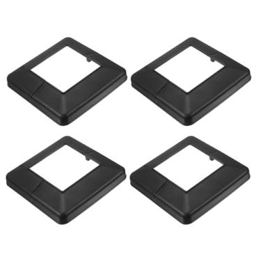 Imagem de PATIKIL Pacote com 4 saias de poste de cerca, 10 x 10 cm quadrado estilo dividido cobertura de base de flange de plástico sapato de base para trilhos cerca escada trilhos varanda pátios, preto