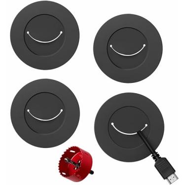 Imagem de ZhiYo Kit de gerenciamento de cabos na parede para TV, kit ocultador de cabos de TV preto, gerenciamento de cabos atrás de parede para TVs montadas, kits de corretivo de cabos com 4 passagens de fio e