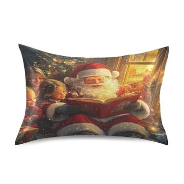 Imagem de Blueangle Fronha de cetim de Papai Noel alegre para cabelo e pele, fronha de seda, tamanho padrão (50,8 x 66 cm) - fronhas de cetim com fecho de envelope (414)