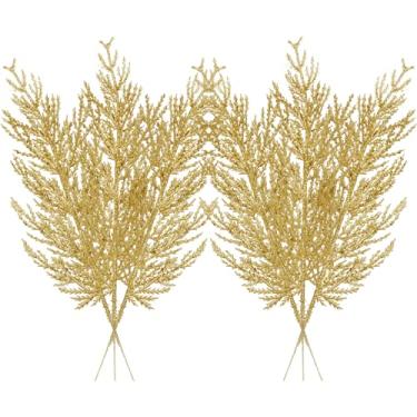 Imagem de Hastes de frutas vermelhas com glitter de Natal 16 peças palhetas artificiais de frutas vermelhas para enchimentos de enfeites de árvore de Natal, guirlanda de Natal, artesanato, guirlanda, feriado, festa, casamento e decoração de casa (ouro)