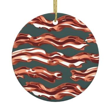 Imagem de Estampa de bacon de Natal de cerâmica pendurada redonda, pingentes de porcelana, decoração criativa de Natal