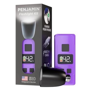 Imagem de Penjamin Mini lanterna recarregável, com cabo de bateria USB C embutido, tensão ajustável de 1,5 V a 4,2 V, visor de LED, ponta de lâmpada removível (roxa)