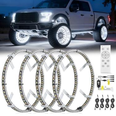 Imagem de Nilight 4 peças de luzes de anel de roda LED de fileira dupla de 39,4 cm, branco puro, com controle remoto com frenagem de seta e função reversa, fileira dupla para carro, van, SUV e caminhão